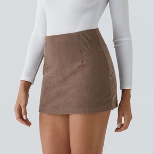 Halara High Waisted 2-in-1 A Line Mini Corduroy Casual Skirt in Acorn